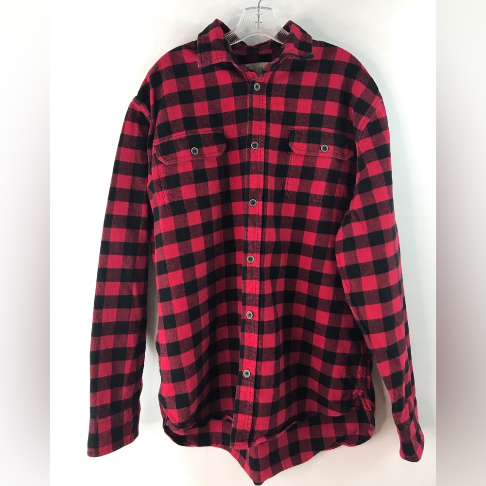JACHS Red and Black Plaid Heavy Cotton Flannel Button Front Shirt